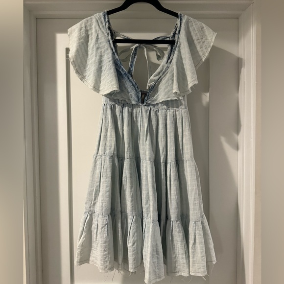 Free People Undone Tiered Cotton Minidress in Sea Spray Wash - Picture 3 of 7